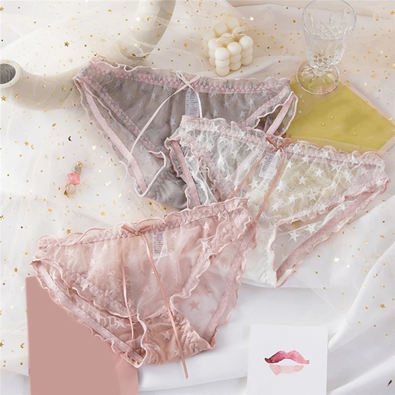Летние сексуальные трусики с принтом звезд женское кружевное Прозрачное нижнее