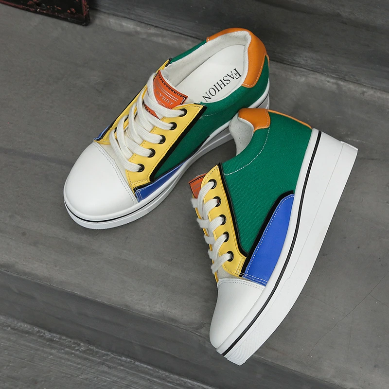 

2021 Spring New Women's Casual Canvas Shoes Color Matching Fashion Women Sneakers Ladies Lace Up Flat Shoes Deportivas Mujer