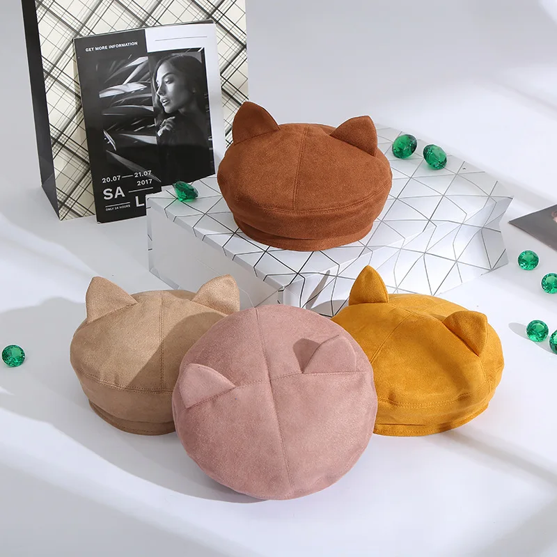 Kawaii японский кошачьи ушки берет шляпа для женщин и девочек Милая Кепка винтажная