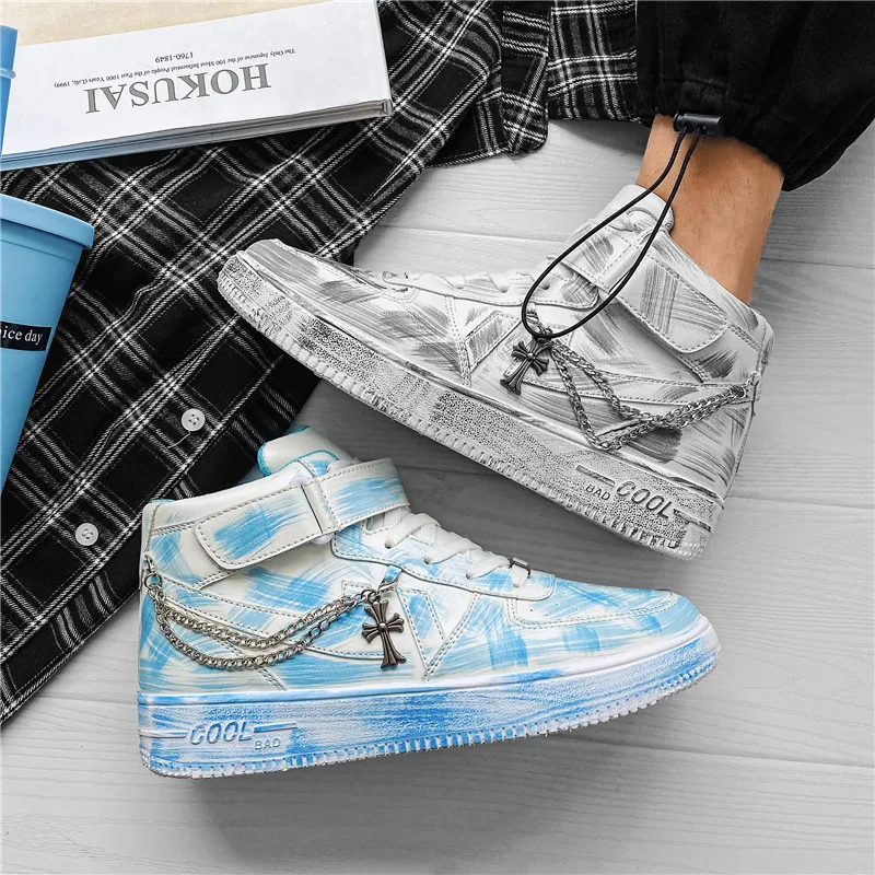 

New Fall Men's Sneakers Lace-up Pu Vamp Rubber Sole Comfortable Lining Personality Design 2-Color Fashion Men's Casual Shoes