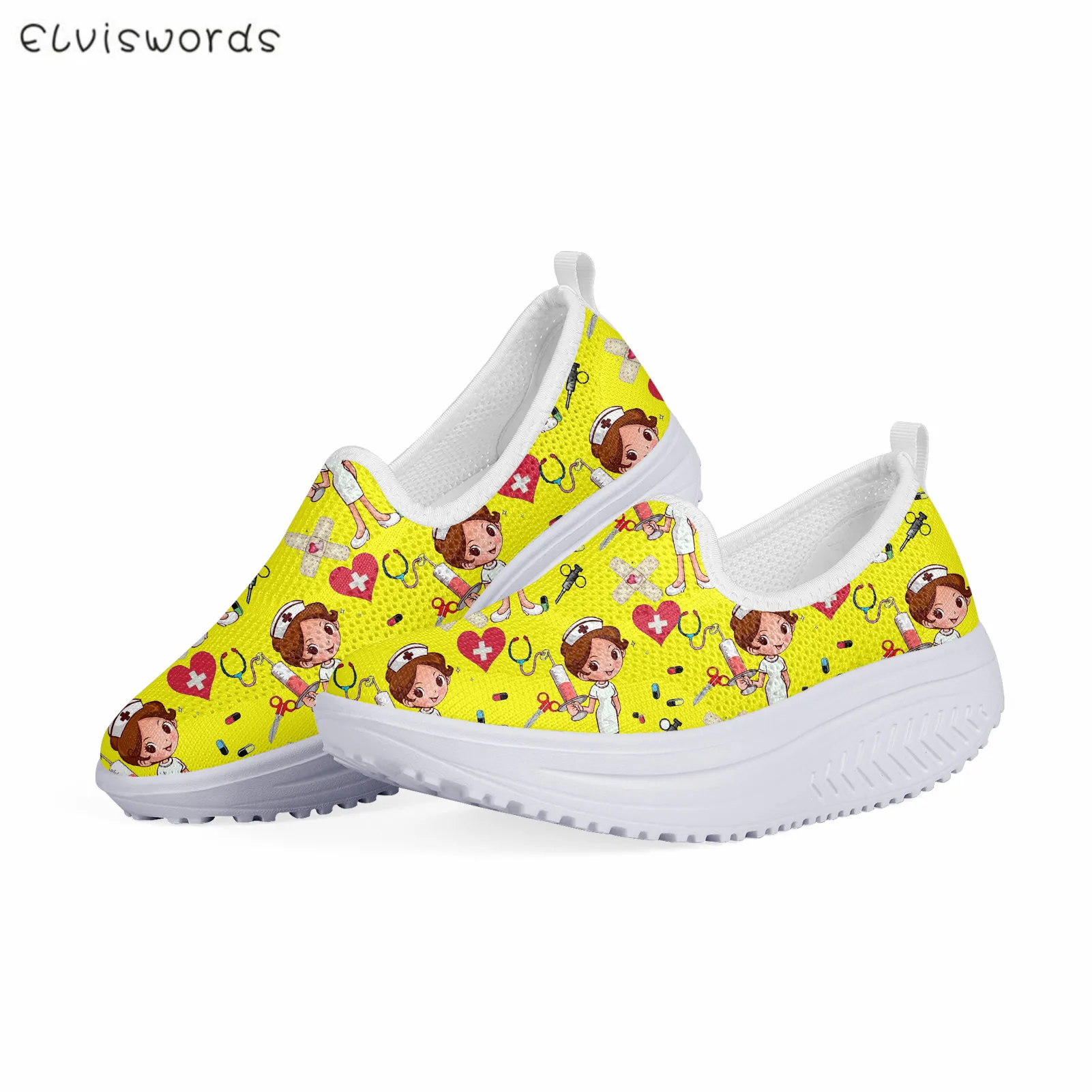 

ELVISWORDS Brand Design Nursing Swing Shoes Cartoon Nurse Doctor Medician Print Casual Mesh Fitness Sneaker Mesh Platform Shoe