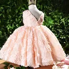 Детское кружевное платье с аппликацией и цветами, одежда для крещения, костюм для новорожденных девочек, костюм принцессы на день рождения, детская вечеринка, церемония открытия