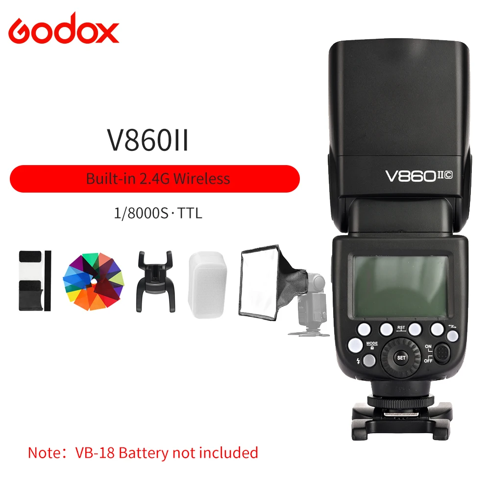 Godox V860II вспышка GN60 2 4G TTL HSS 1/8000 без батареи VB18 Вспышка Speedlite для Canon Nikon Sony Fuji Olympus |