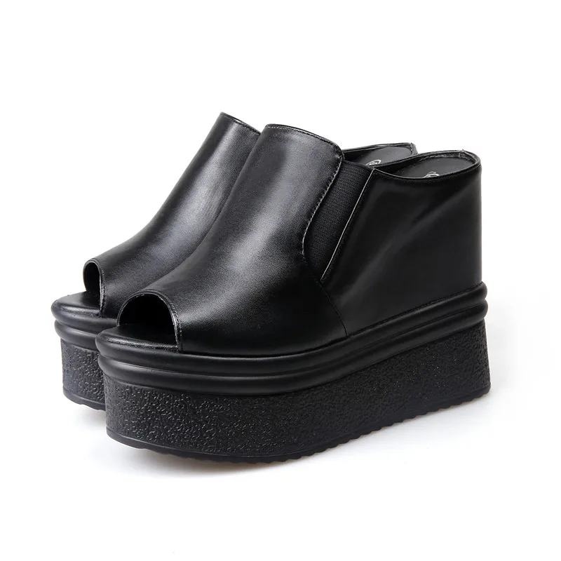 black Летние женские босоножки; коллекция года; Zapatos De Mujer; повседневные женские Босоножки с открытым носком на резиновой подошве, с шипами, на танкетке, с пряжкой и ремешком на щиколотке - Цвет: black