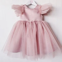 a line pink tulle flower girl dresses kids cap sleeves prom dress cute ball gown birthday celebrity dresses