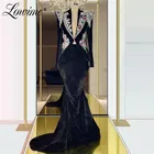 Черное вельветовое вечернее платье с V-образным вырезом, рукавами Длинные Кристаллы бисера, платье-русалка в турецком дубайском стиле для вечерние, официальное платье на заказ, 2020