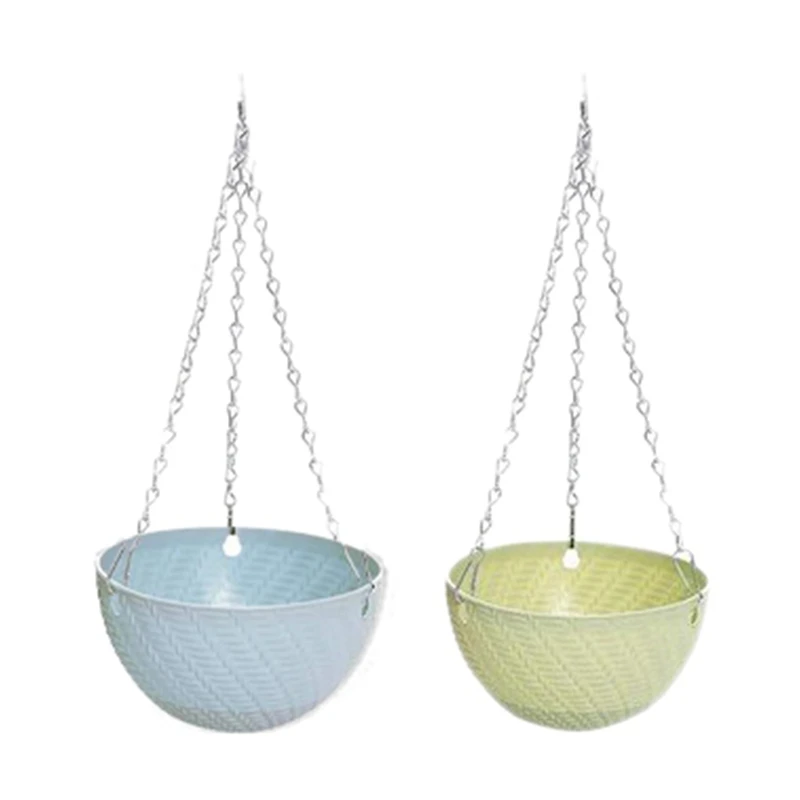 

2X круглая пластиковая подвесная корзина, цветочный горшок 16x10 см, посадочная цепочка для растений, декоративные подвесные цветочные горшки ...