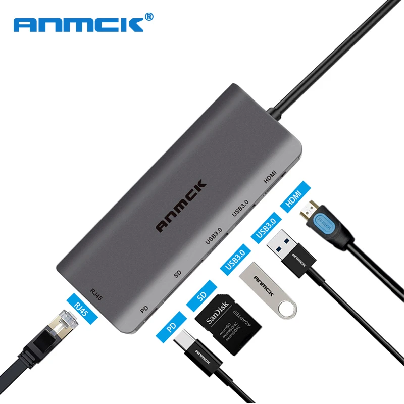 Anmck USB C концентратор к мульти HDMI 3 0 RJ45 Кардер ридер OTG адаптер разветвитель для MacBook