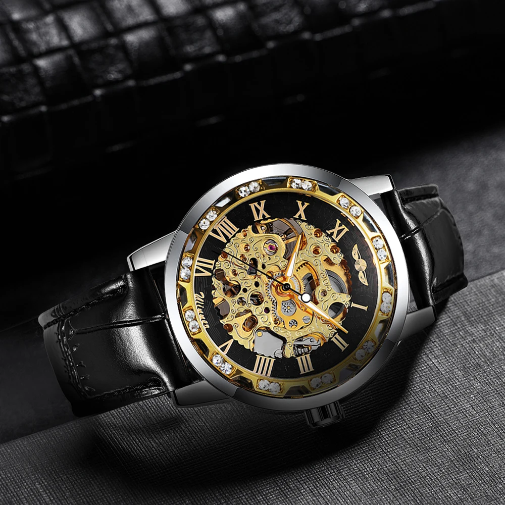 Часы наручные женские механические со стразами роскошные повседневные