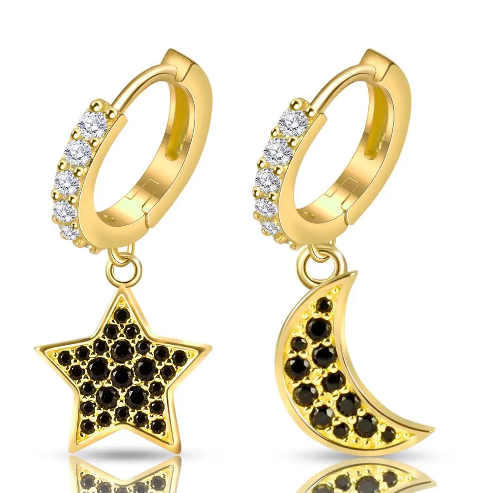 

New Fashion Shiny Women's Earrings 2020 Star And Moon Hoop Earrings Set Gifts for The New Year Women Girls Trendy Female Jewelry