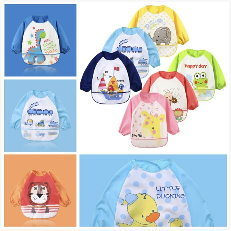 Милые детские нагрудники с героями мультфильмов непромокаемые для детей едят