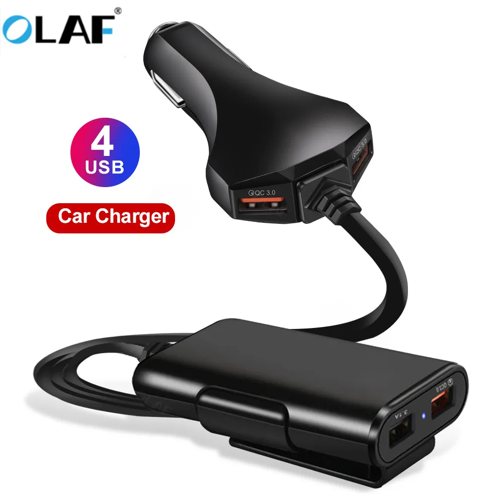 OLAF 60 Вт QC 3,0 USB Автомобильное зарядное устройство 4 порта для телефона Автомобильное быстрое переднее заднее зарядное устройство адаптер для iPhone huawei портативное быстрое зарядное устройство для телефона