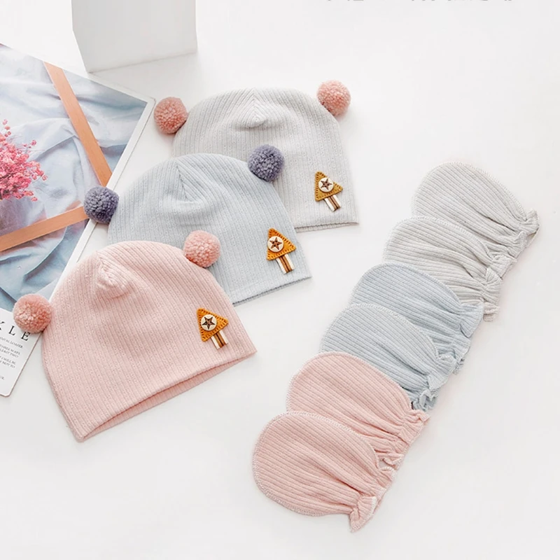 

Baby Anti-scratching Gloves Hat Set Soft Mittens Beanie Nightcap Kit for Infant Newborn Photography Props Shower Gifts A2UB