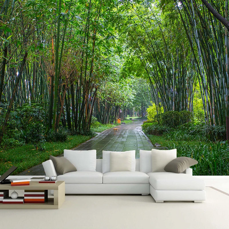 Настенная картина на заказ 3D обои с изображением зеленого бамбукового леса для