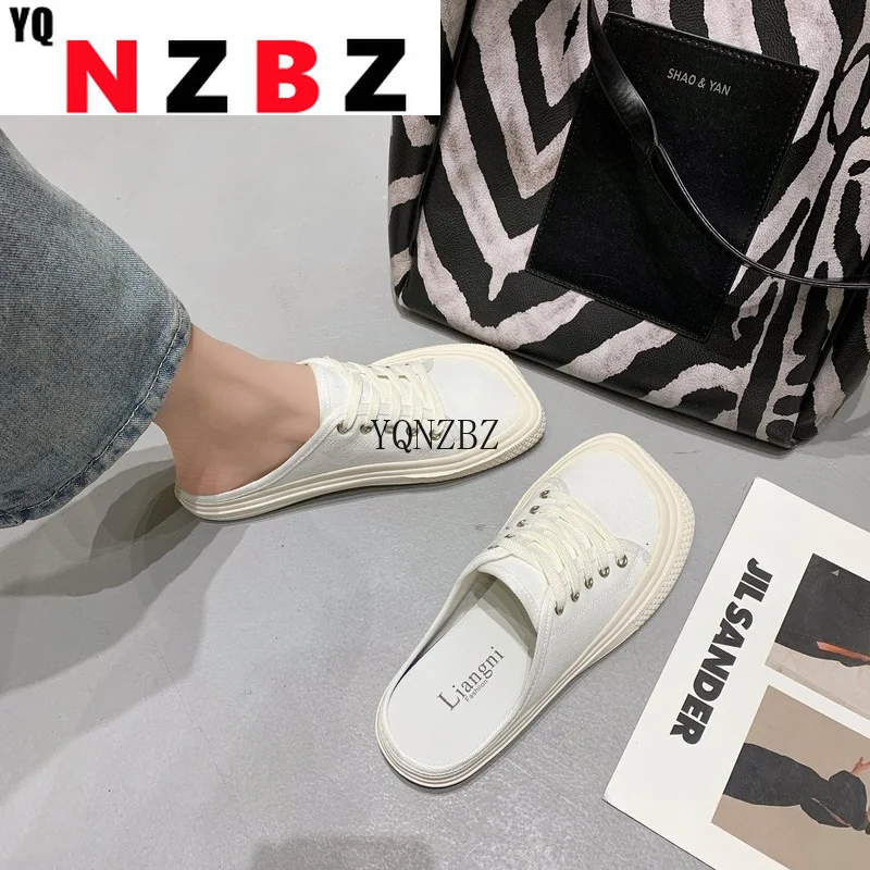 

Black Women's Shoes 2021 Spring Fashion Lolita Shoes Casual Ladies Slippers Individuality Canvas Sneakers Square Toe Ugly Shoes