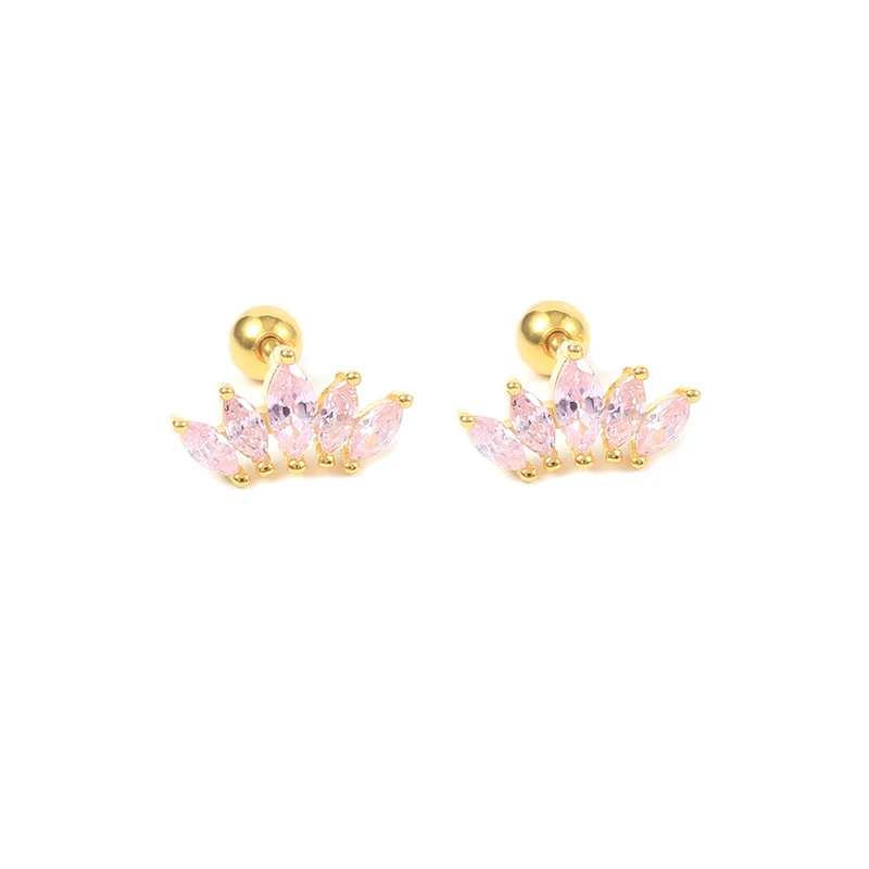 

Aide 925 Sterling Silver Pink Zircon CZ Series Stud Earrings Crystal Sakura Flower Cross Bee Ear Stud Jewelry For Women Girls