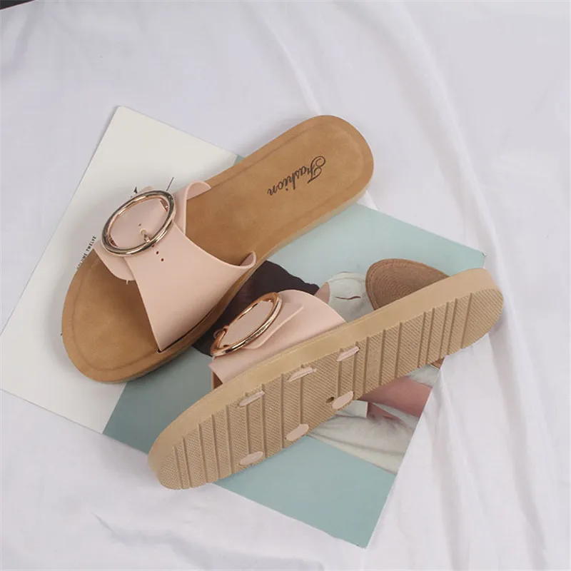 

Ladies Slippers New Summer Ring Belt Indoor And Outdoor Wear Flat Bottom Casual Sandals And Slippers Women