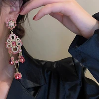 925 silver needle diamond pearl pink crystal tassel earrings french retro court style light luxury female
