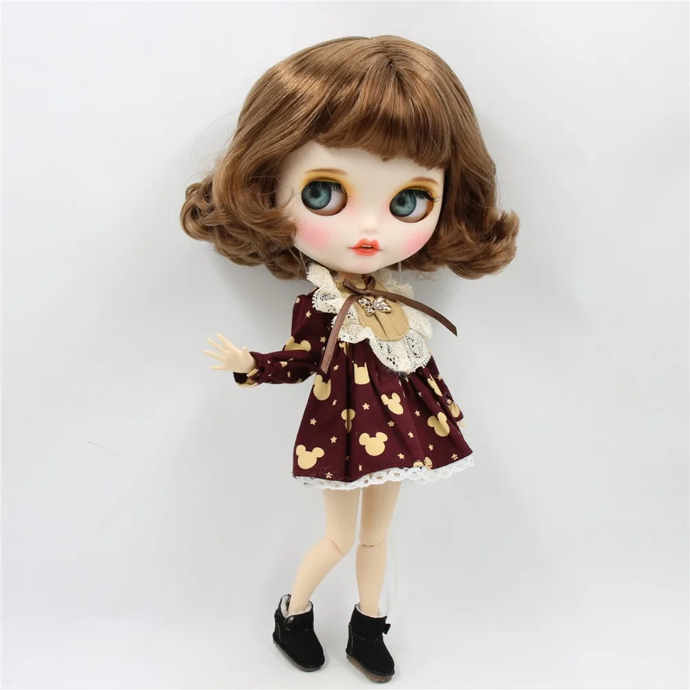 Ледяная фабрика blyth кукла 1/6 bjd белая кожа тела короткие каштановые волосы, новое матовое лицо с зубами, 30 см BL9158