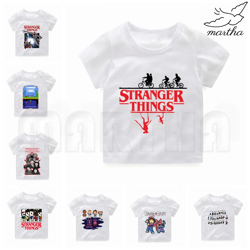 Детская забавная белая футболка с принтом странные вещи детские летние топы