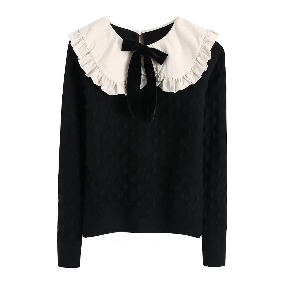 Женский трикотажный свитер KONDALA Za однотонный черный пуловер с длинным рукавом и