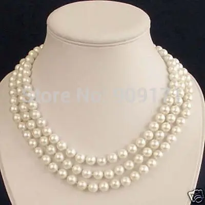 

Free Shipping>>3 Rows Akoya Cultured 7-8 MM White Pearl Necklace