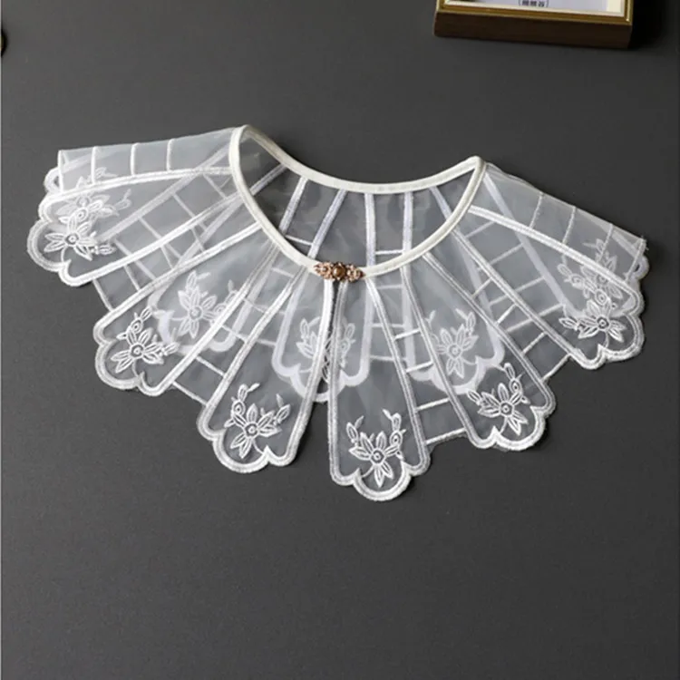 

Women White Neckwear False Collars Female Shirt Embroidery Fake Collar Embroidery Big Shawl Wrap Dress Sweater Decorative