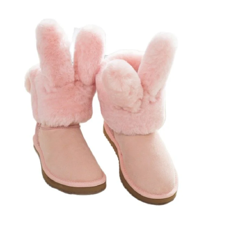 

Сапоги женские зимние из натуральной овечьей шерсти с кроличьими ушками