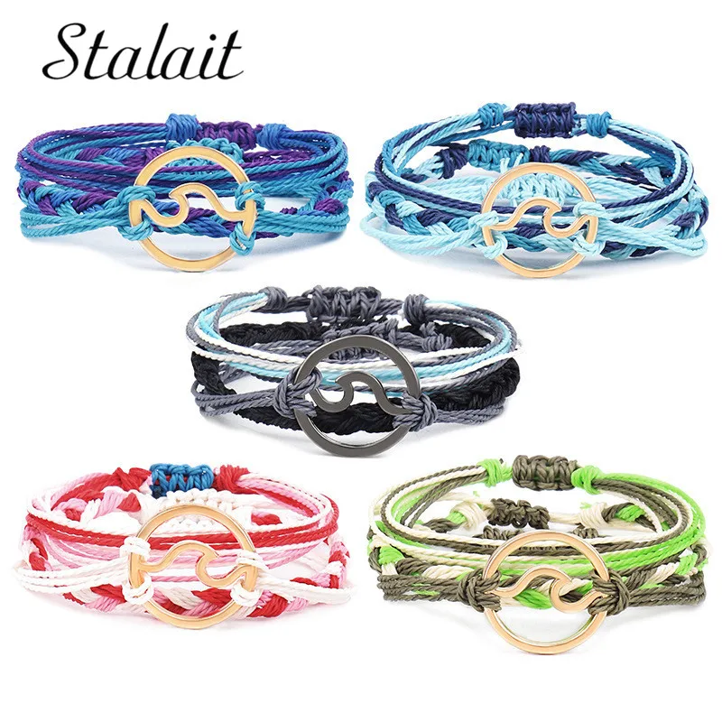 

Handmad Wave Color Friendship Bracelets Beach Alloy String Bohemia Multi Layer For Women Wax Line Hand Rope Woven Bracelet