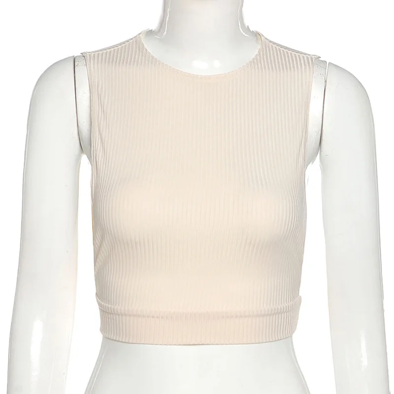 

MissThalia Sexy Solid Color Sling Tank Tops Womens Ribbed Vest Slim Summer New Fashion Casual Sleeveless Female Crop Top Basic