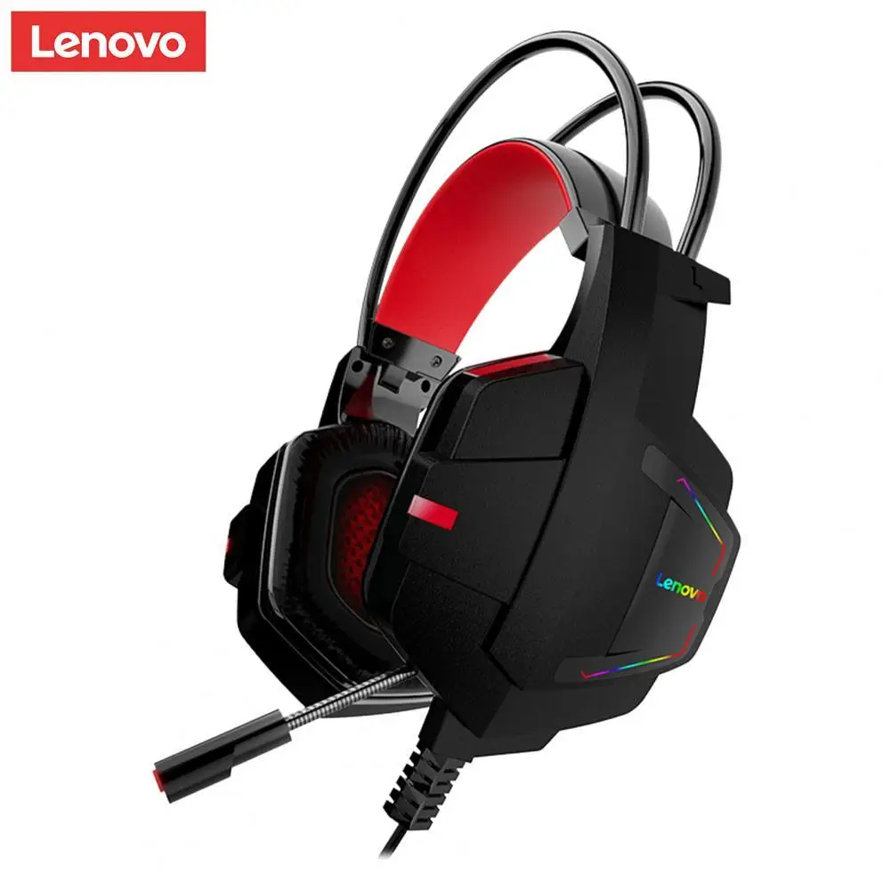 

Lenovo HU85 Wired Earpiece Noise Reduction Cool Lighting Effect ABS Over Ear HiFi Surround Headphone for PC Wired Headphone