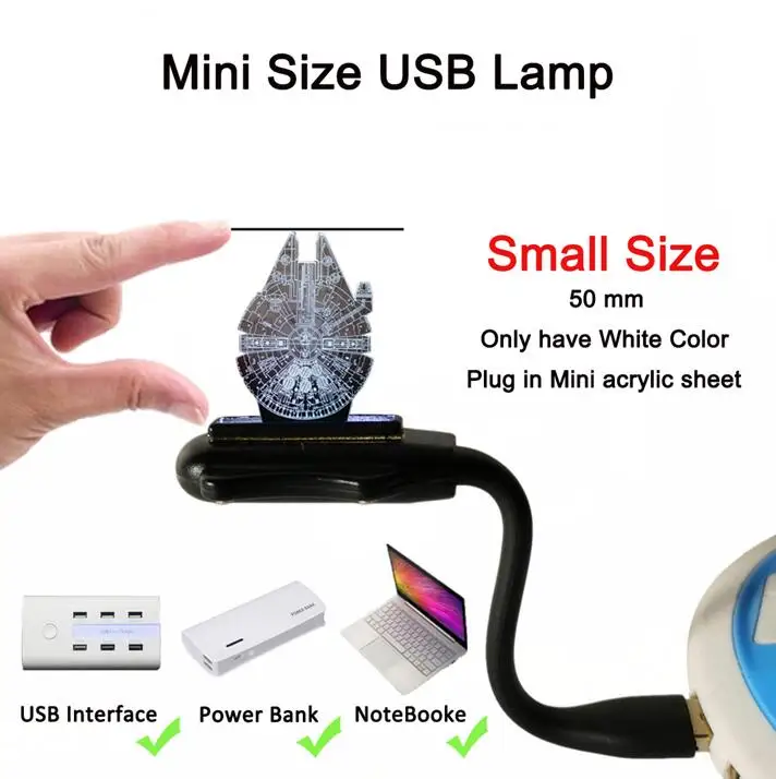 Mini Size USB Lamp Смотрите фильмы Звездные войны космический 3D светодиодный RGB светодиодный Ночной светильник 7 цветов Изменение сна настольная лампа украшение дома праздник для детей Рождественский подарок - Испускаемый цвет: Mini Size USB Lamp