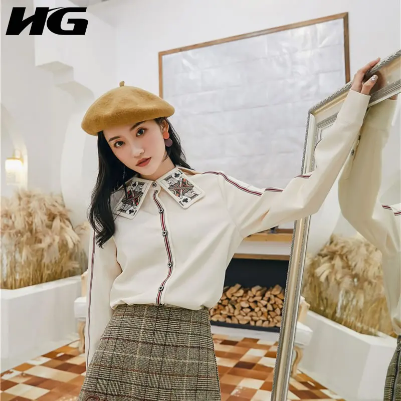 Женская блузка с отложным воротником XITAO свободная повседневная рубашка во