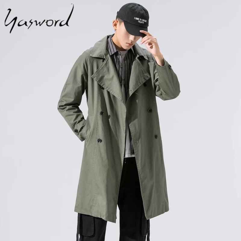 Yasword Хлопковый тренч пальто для мужчин осень зима Мужская брендовая куртка
