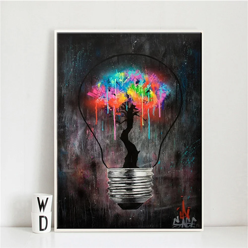 

Abstract Graffiti Bulb Art Paintings on the Wall Art Posters and Prints Modern Street Art Pictures For Living Room Wall Decor