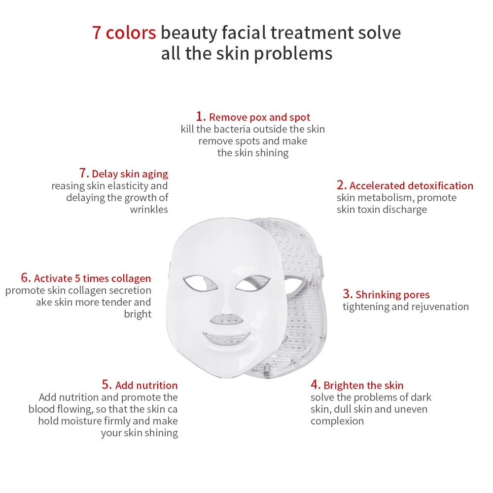 Терапевтическая маска для лица со светодиодной подсветкой 7 цветов |