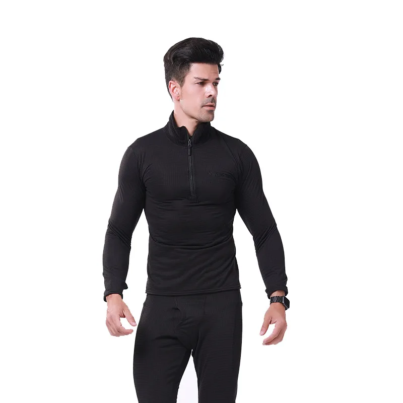 Men's New Checkered Polar Fleece Outdoor Tactical Training Sports Riding Zipper Stand-up Collar Warm Suit Elastic Underwear