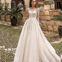 gorgeous princess wedding dress 2021 a line long sleeve lace appliques button sweep train vintage bride gown vestidos de noiva