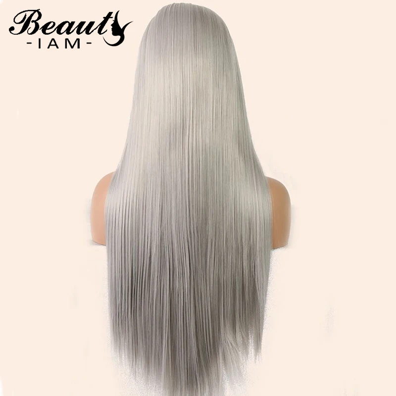 Прямой парик 13x6 на сетке спереди из седых волос цветной с предварительно