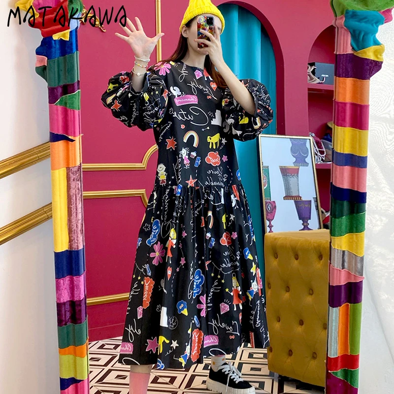 Женское платье MATAKAWA с принтом граффити в детском стиле свободное женское круглым