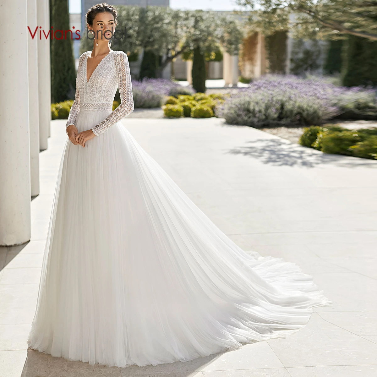 Vivian's Bridal Princess свадебное платье Элегантное кружевное мягкое Тюлевое с глубоким v