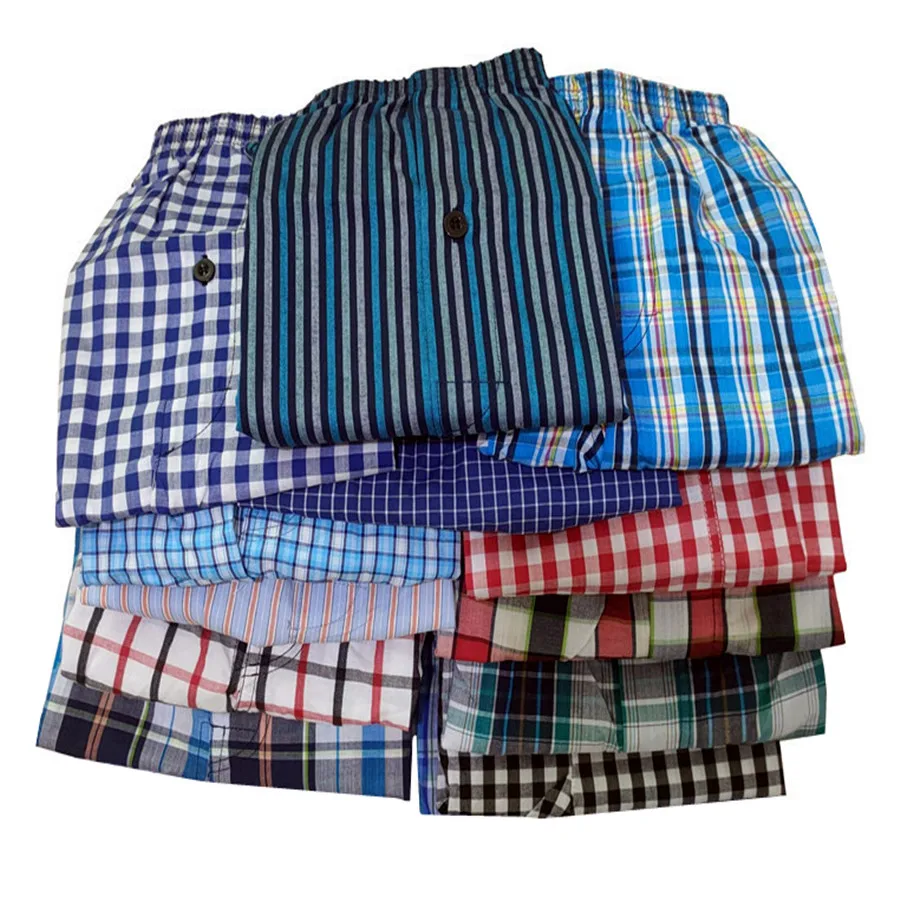 10pcs/Lot Family Men's Panties Shorts Plaid Underpants Man Cotton Loose Woven Cuecas Boxer Masculina Home Boxers For Men 5XL 6XL