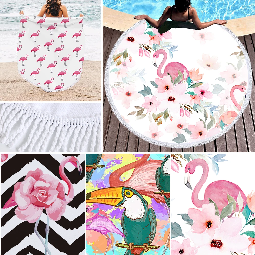 1 шт. милое пляжное полотенце с принтом фламинго и кисточками банное из