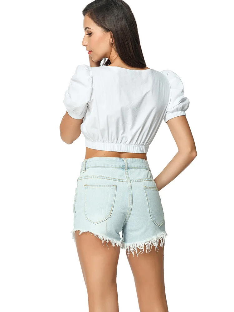 Женские летние джинсовые шорты женские в винтажном стиле с высокой талией и