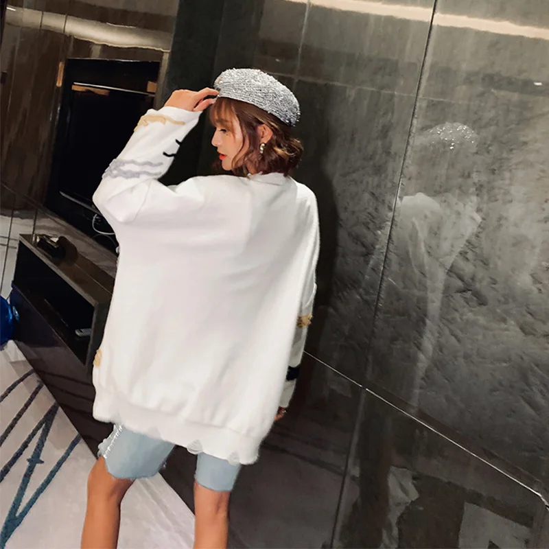 2019 осень мультфильм печати свитера с блестками Модные женские шикарные | Женская