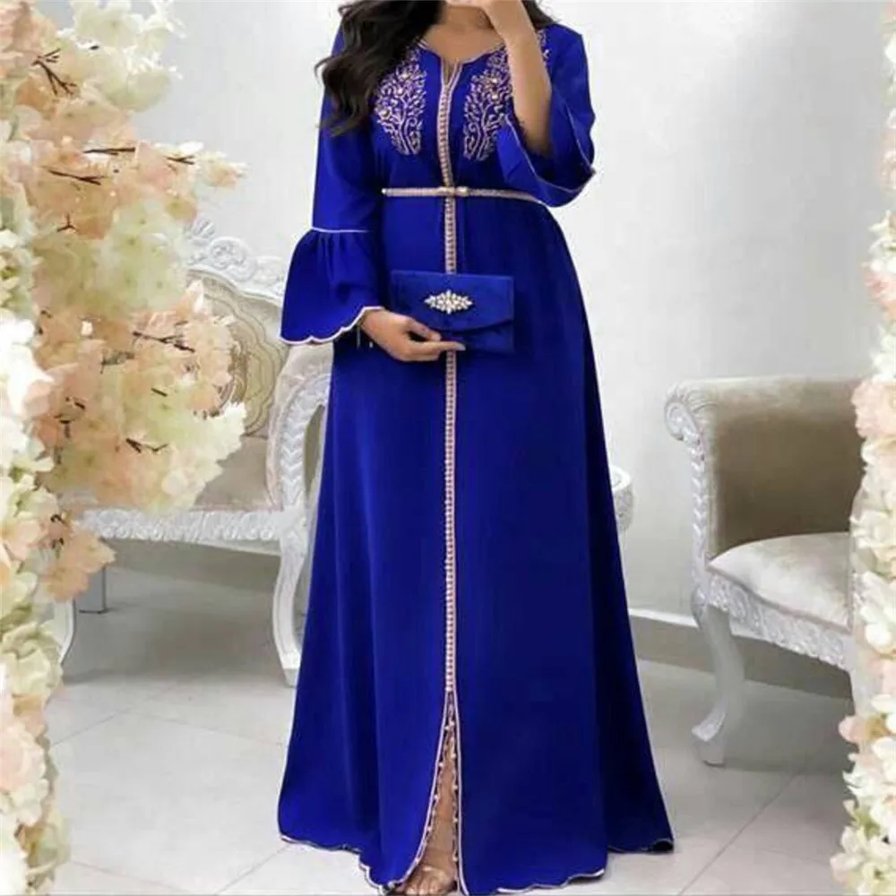 Новая Весенняя Цветочная длинная юбка, модная женская мусульманская одежда с вышивкой, официальное платье с рукавом-фонариком Дубая