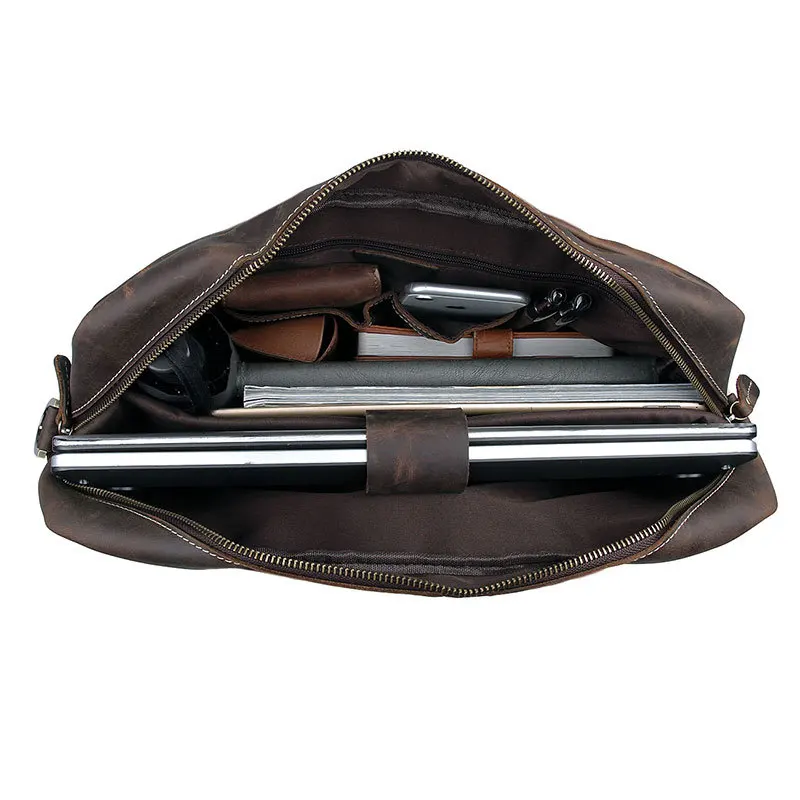 Men's Business Briefcase Male Genuine Leather Handbag for Men Crazy Horse Leather Laptop Shoulder Messenger Bag Crossbody Bag