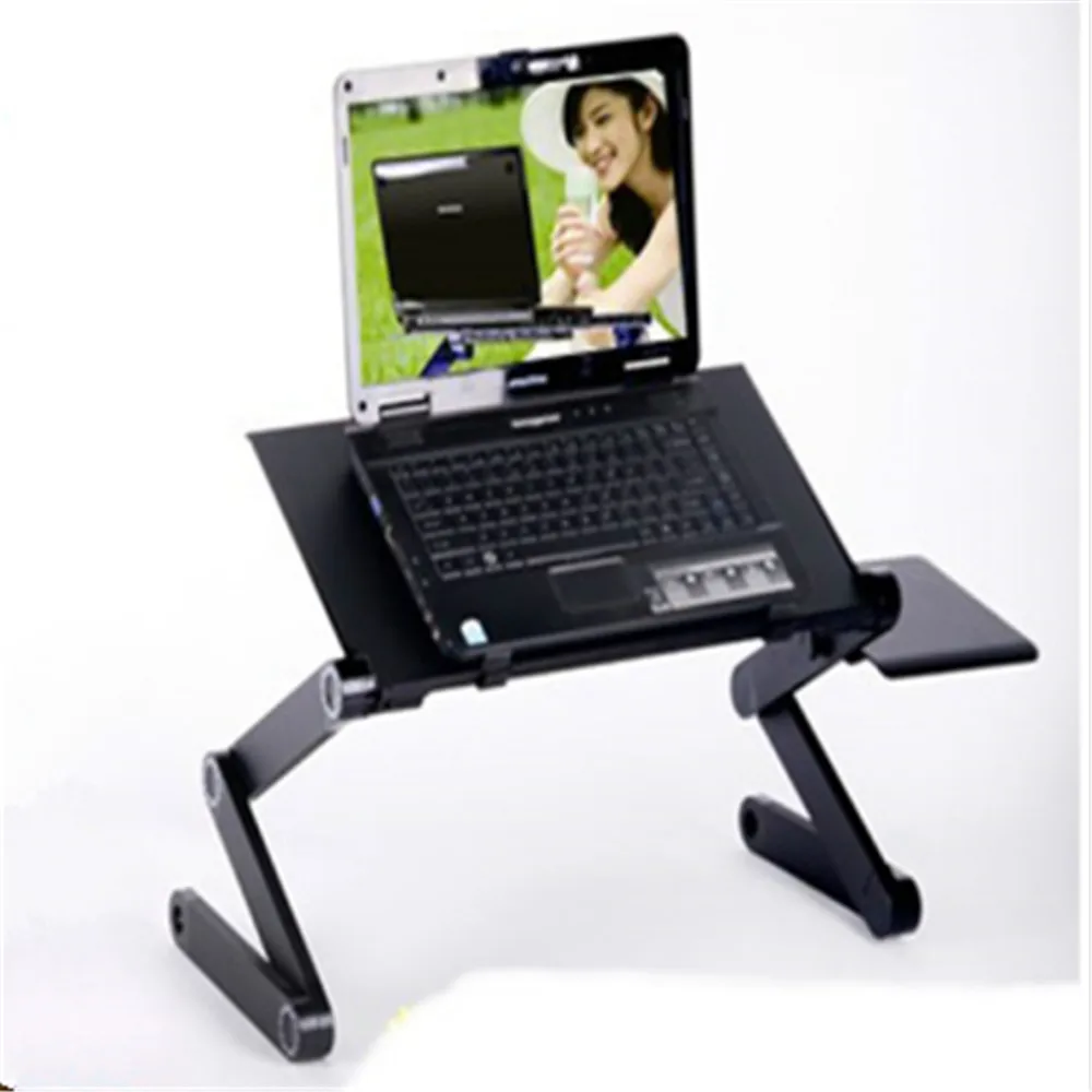 Стол для ноутбука с двойным вентилятором Регулируемый алюминиевый складной