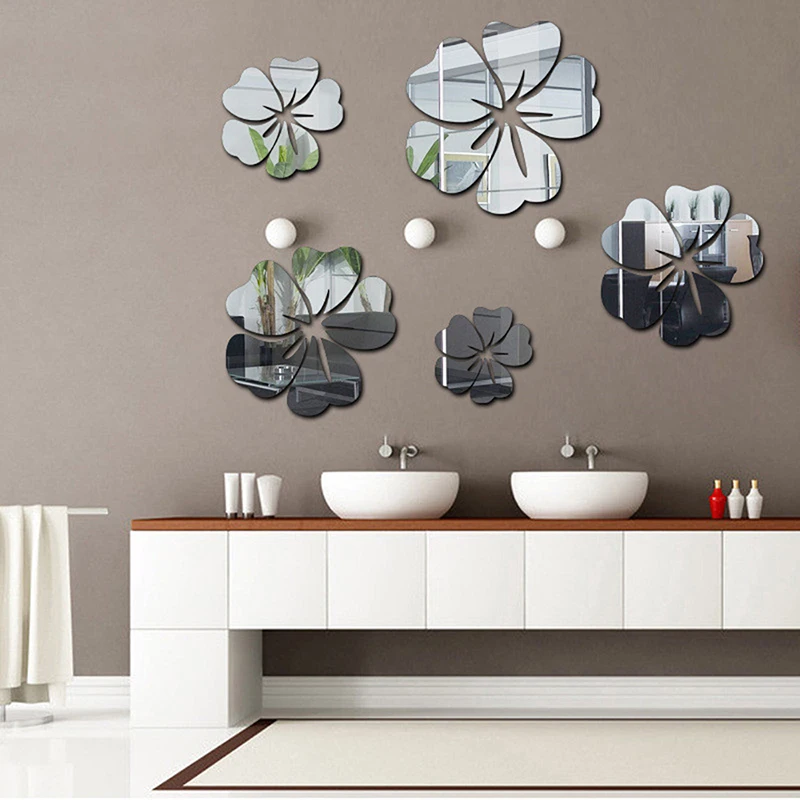 

Modern Mirror Sticker Elegant Flowers Home Room Office Wall Decoration