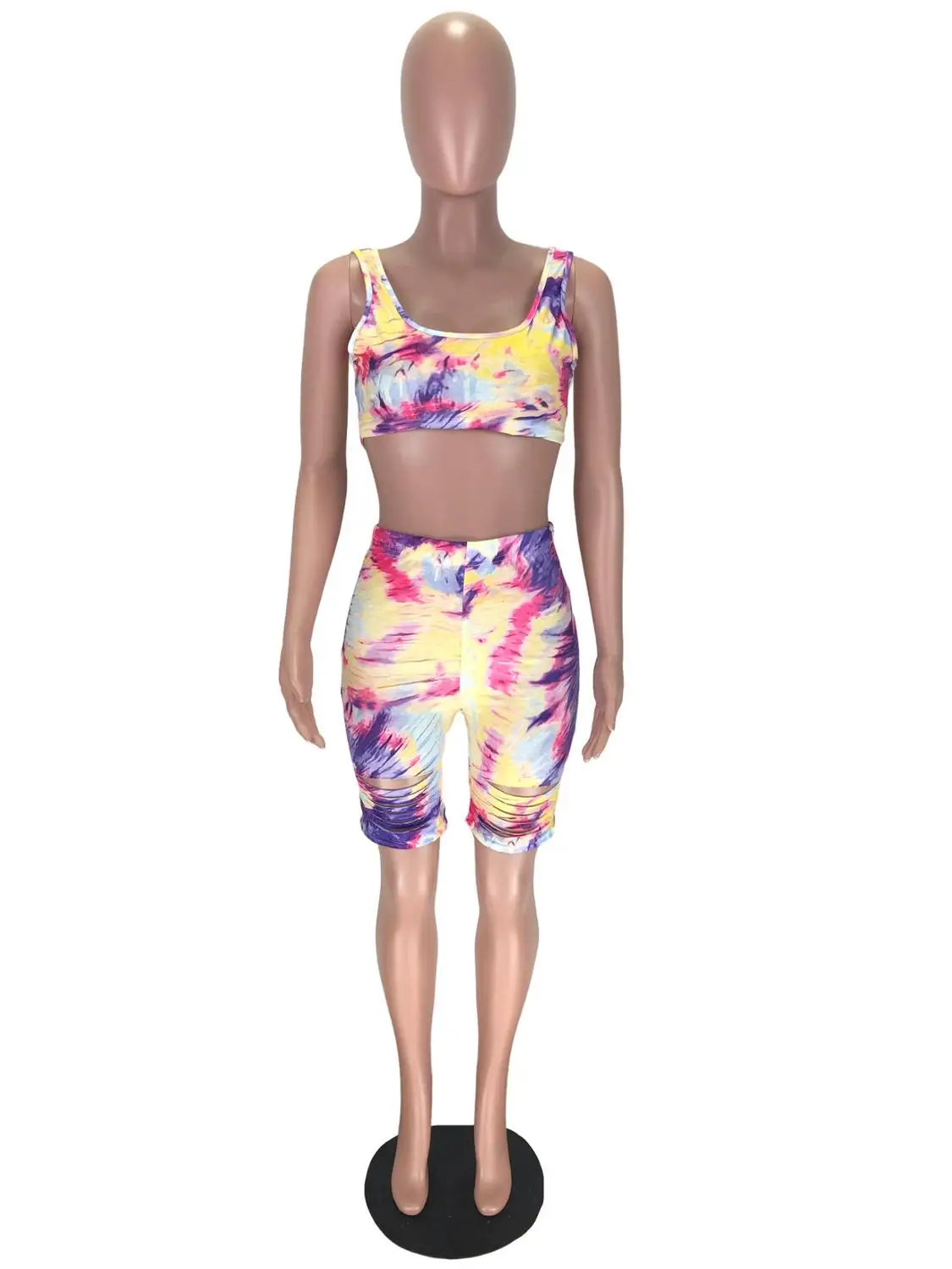 

2020 new fashion summer two piece set for women vest crop top + high waist skinny knee length pants tracksuit streetwear